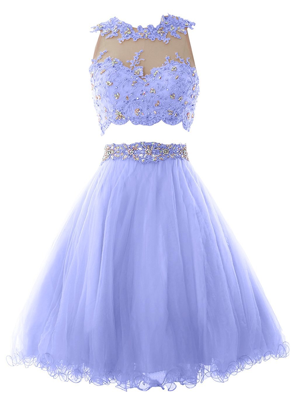 Women's Two Piece Prom Dress Short Beads Homecoming Party Gown with Appliques