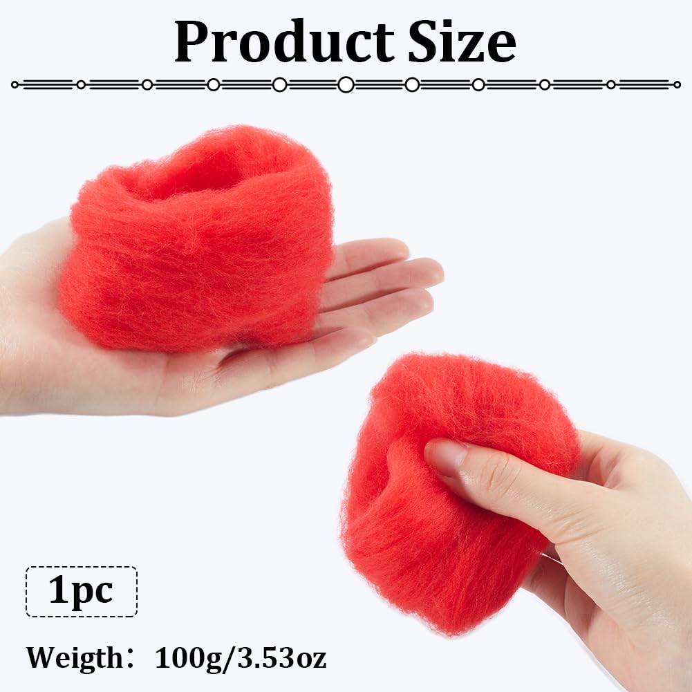 GORGECRAFT 100g Dyed Merino Wool Top Roving Red Felting Yarn Needle Felting Wool Fibre Felt Blend Dreads for Felting Spinning Knitting Weaving Chunky Yarn Blankets Tapestry Christmas DIY Handcrafts - Image 2