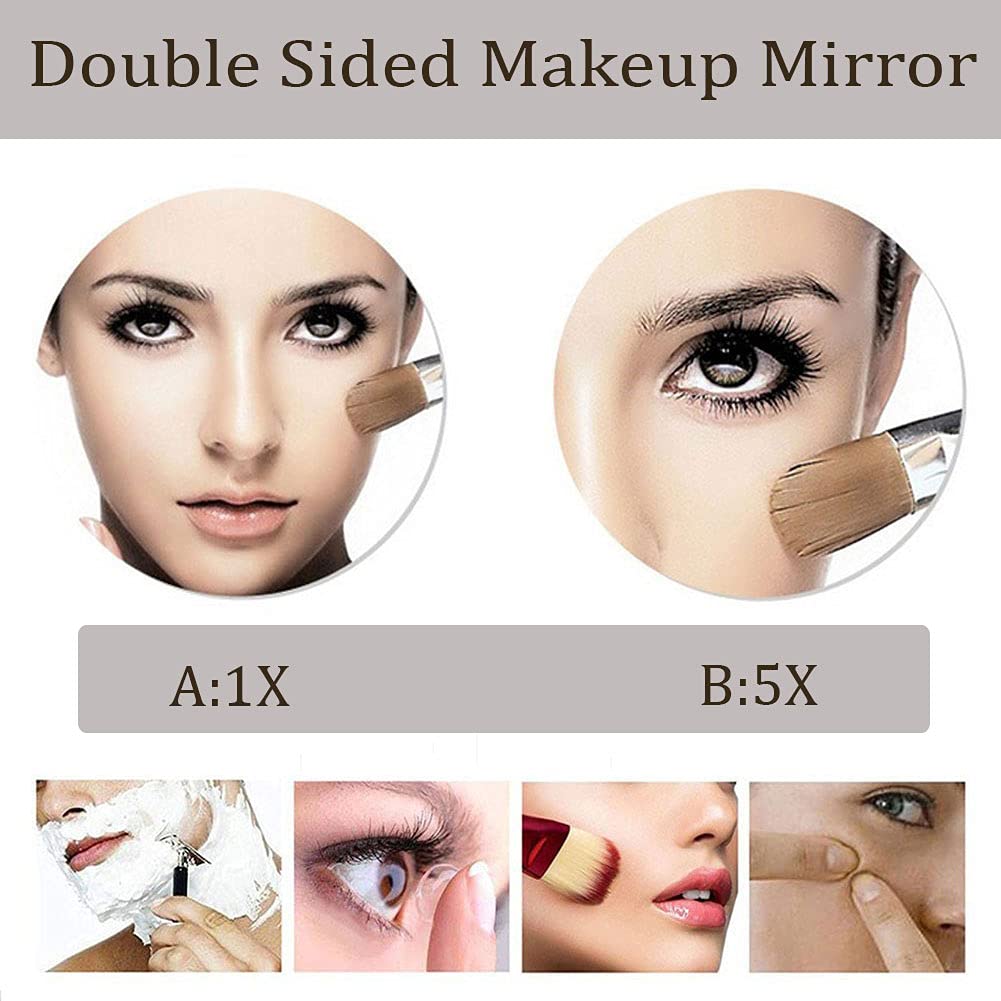 Miroir De Maquillage Mural Grossissant X5 - Double Face, Pivotant 360° - 20.3 Cm - Pour Salle De Bain, Rasage, Beauté