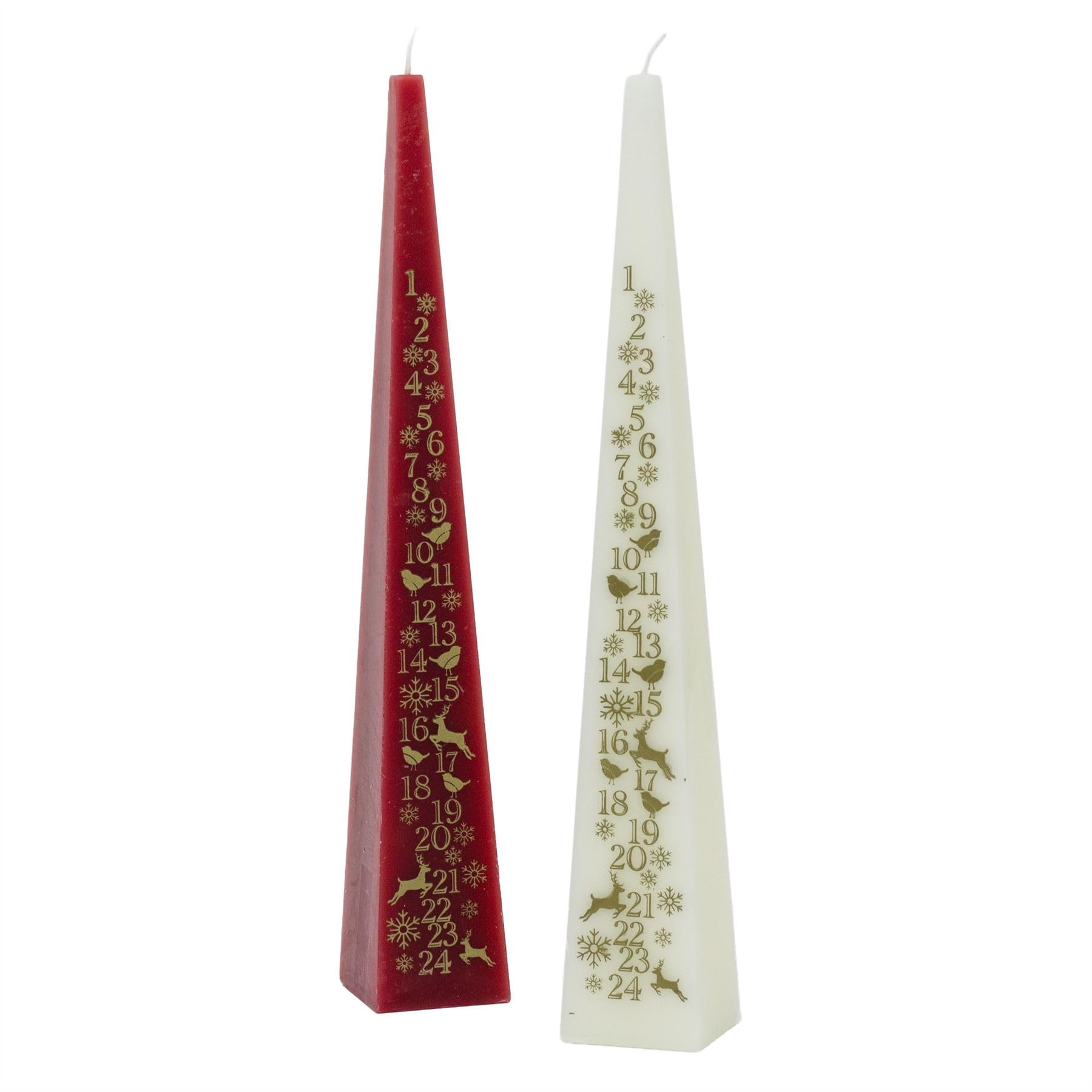 Pack of 2 Pyramid Christmas Advent Candles | One Red and One White Gold Day-Marked Candle for Christmas Countdown - 33cm