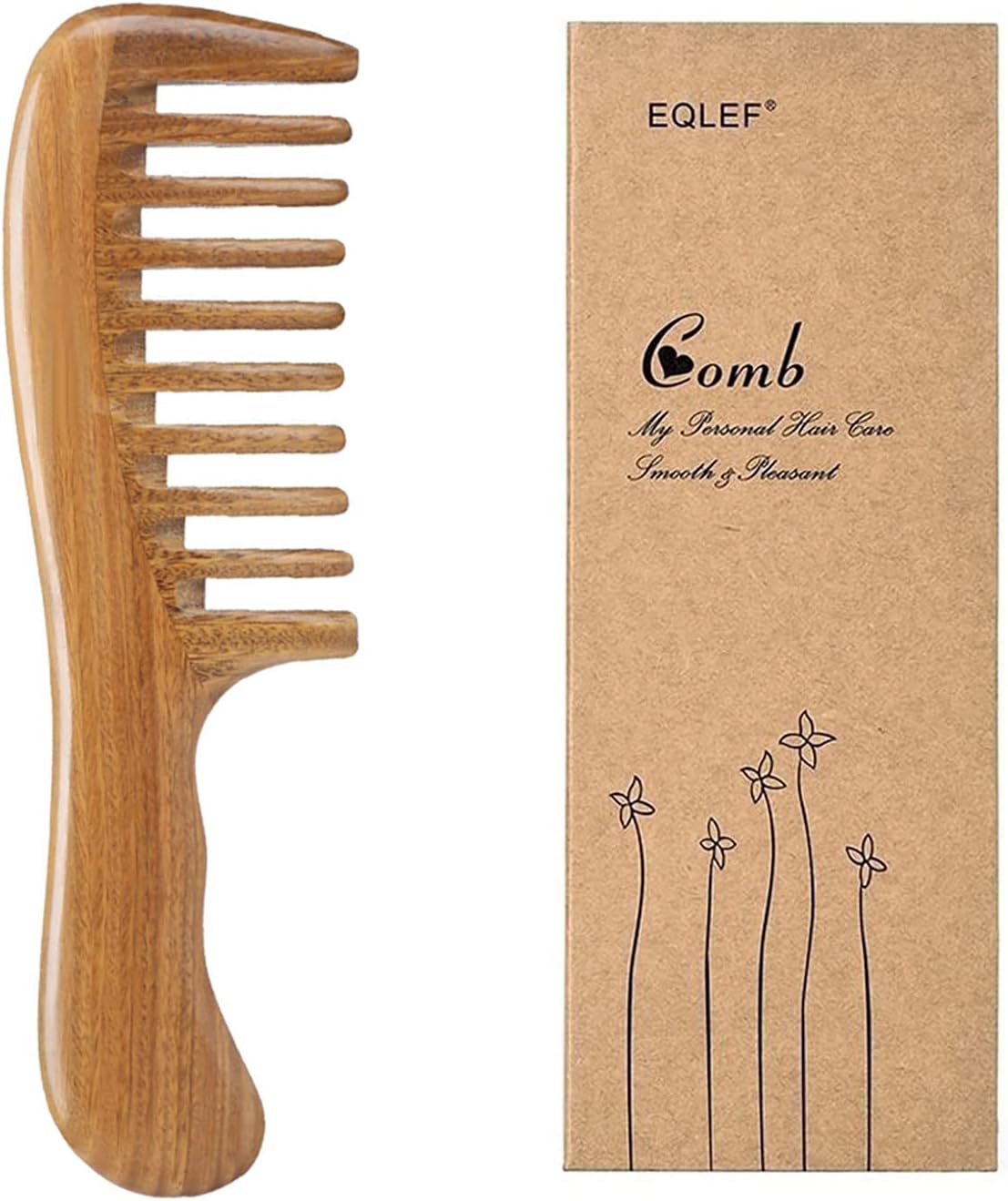 Green Sandalwood Wide-Tooth no Static Handmade Comb, Quality Wooden Curls Comb (Wide-Tooth Comb)