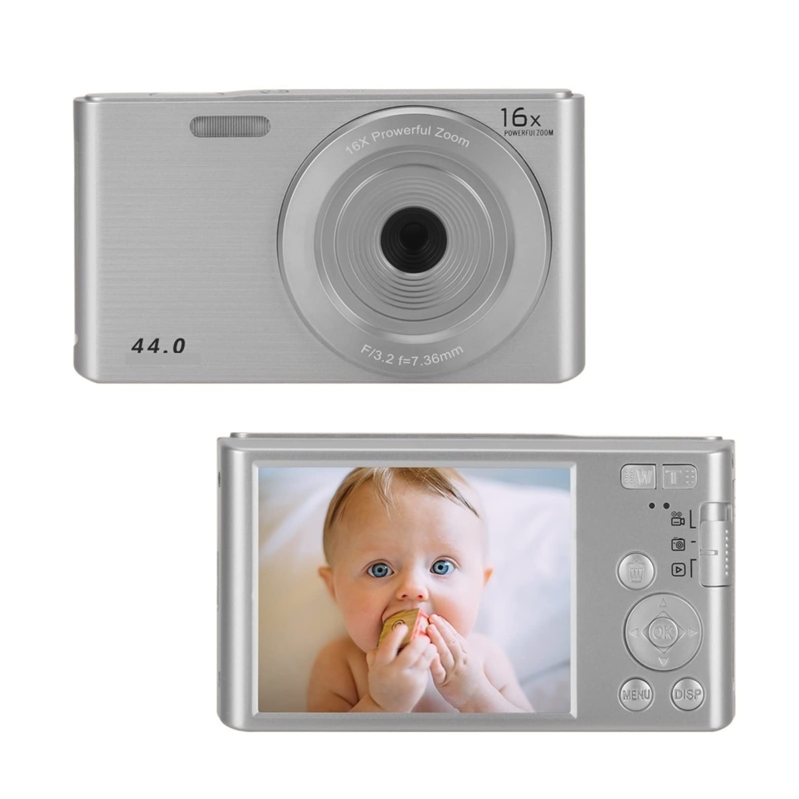 Videocámara, Cámaras fotográficas digitales Vintage de 44MP, grabación lapso tiempo, videocámara fotográfica 4K, grabadora vídeo Vlog compacta for regalo niños Cámara de vlogging(16G SD Card,Silver)