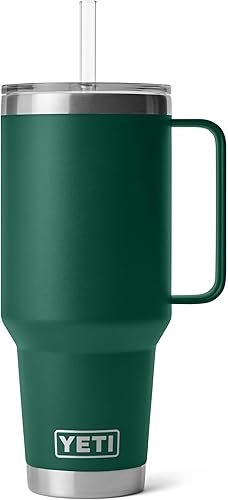 Miniatura 60 de YETI Rambler - Vaso de viaje con asa y tapa con pajilla, de 42 onzas, con aislamiento al vacío con asa, acero inoxidable, color azul ola grande Azul