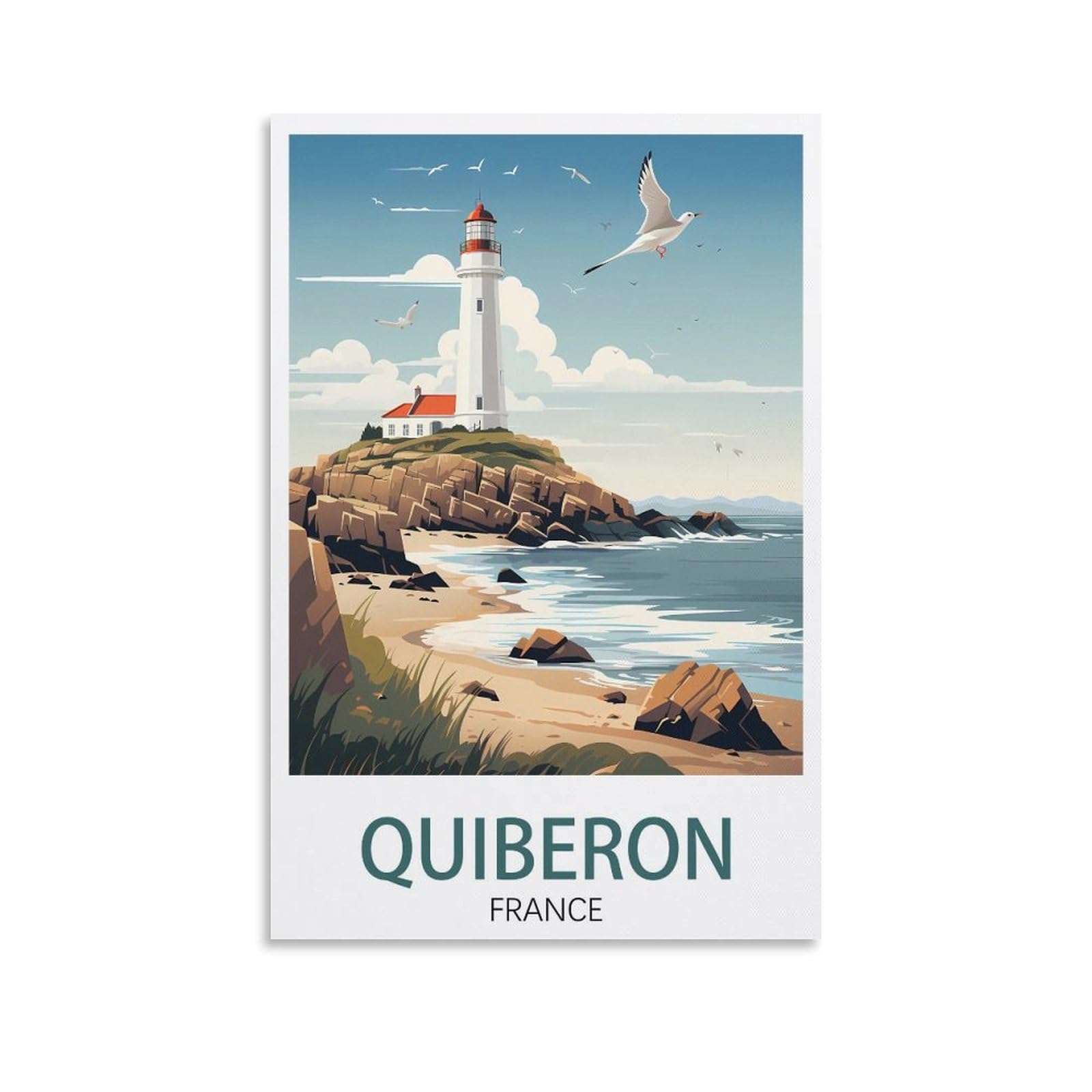 LHJOIUN Quiberon France Vintage Travel Poster Lighthouse 20x30inch(50x75cm) Art Canvas Print For Living Room Bedroom Home Decoration Modern Art
