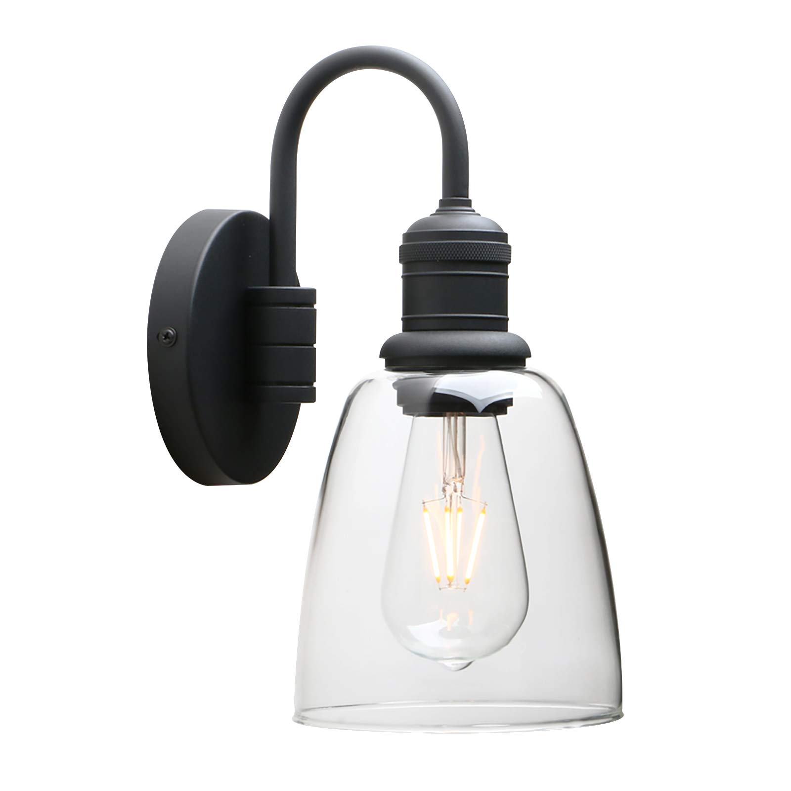 Yosoan Wandleuchte Vintage Metall Wandlampe Retro Innen Wandlampe mit klarem Glas Lampenschirm für Office Home Küche Wohnzimmer Schlafzimmer Loft Bar (Schwarz)