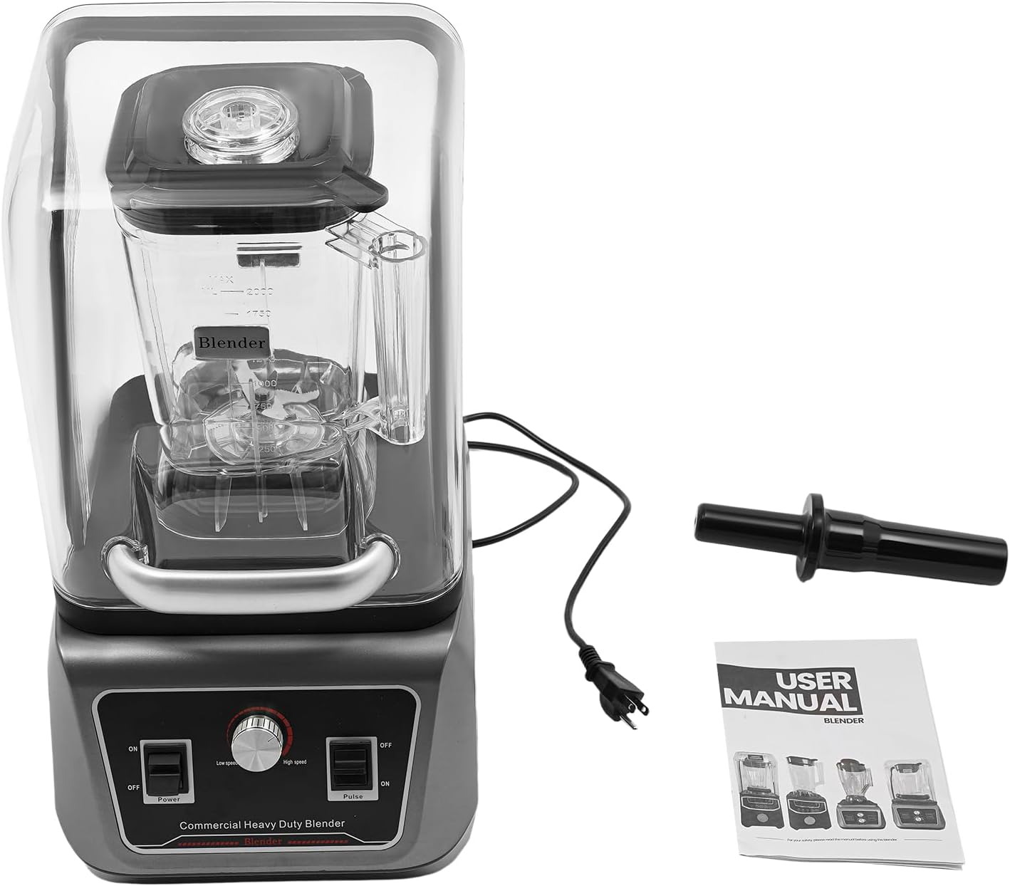 Commercial Blender, 2200W 23000RPM Multifunctional Blenders Stainless Steel Blenders Adjustable Speed Blender Large Capacity Blending Machine w/Soundproof Shield for Homes Restaurants Cafes