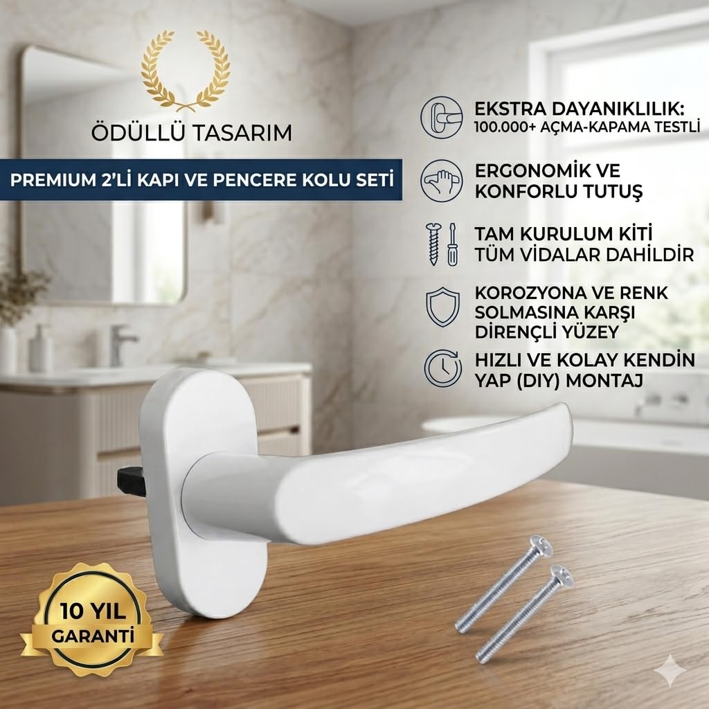 PVC Pencere Kolu 3 Adet – Plastik Cam Kolu, Evrensel Uyumlu, Vidalı Montaj, Dayanıklı Beyaz Pencere Açma Kolu