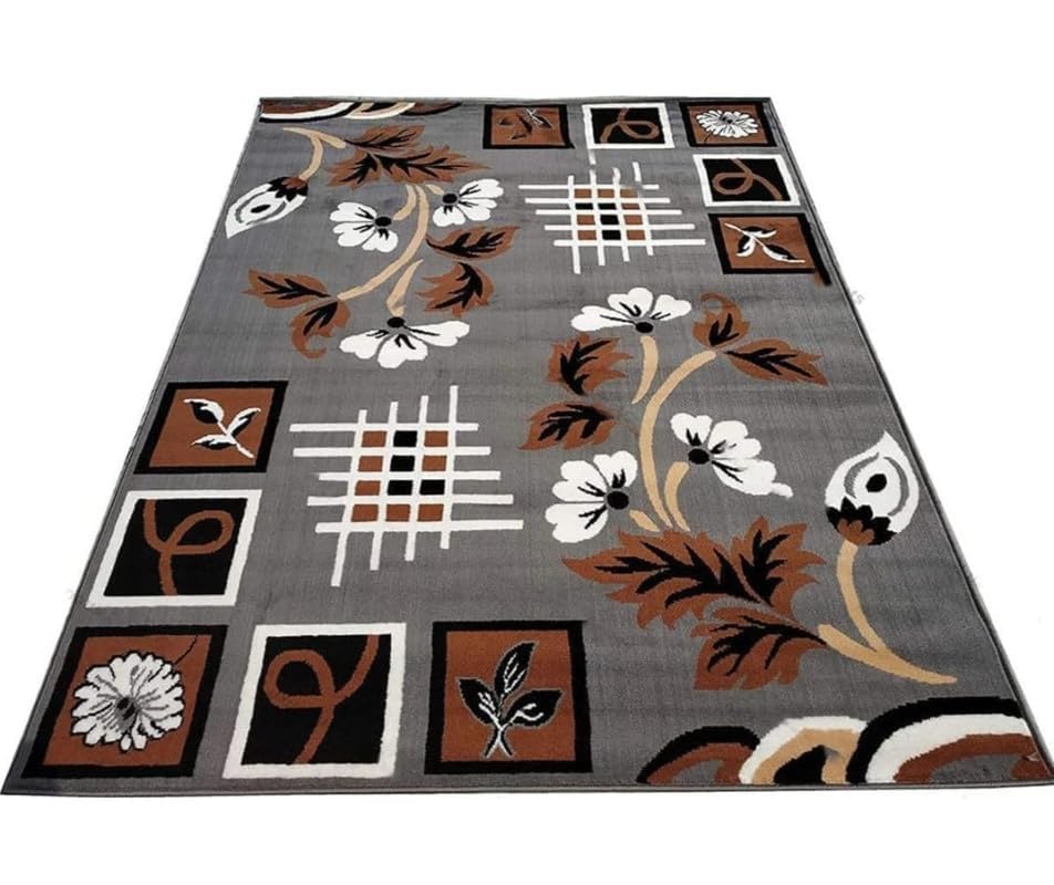 Image of Floral Design Acrylic Polyester Carpet for Living Room 12x15 Feet Color Grey(360x450Cm), Large Rectangle