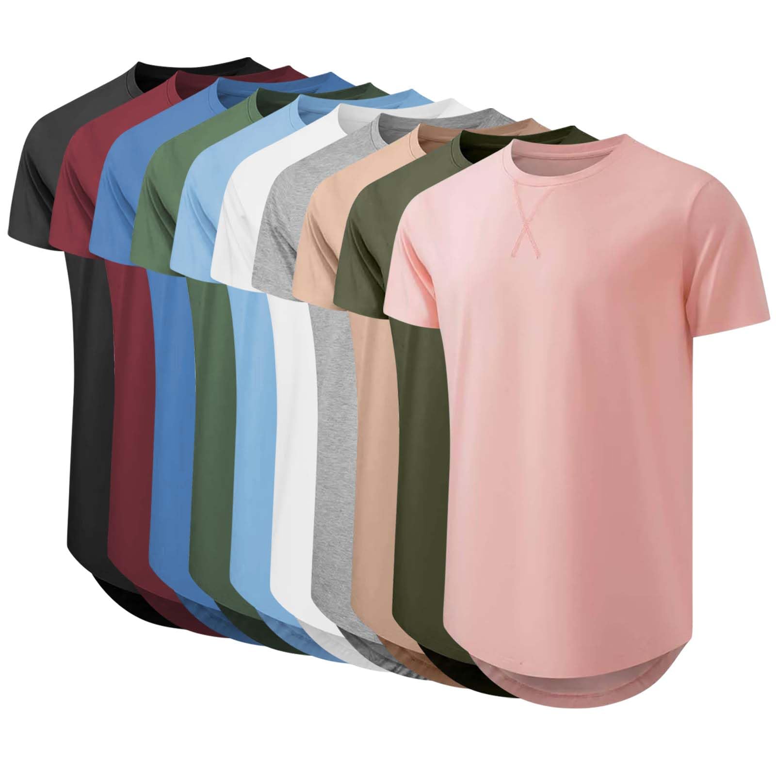 Mens T Shirts Casual Hipster Hip Hop Longline Crewneck Tee Shirts