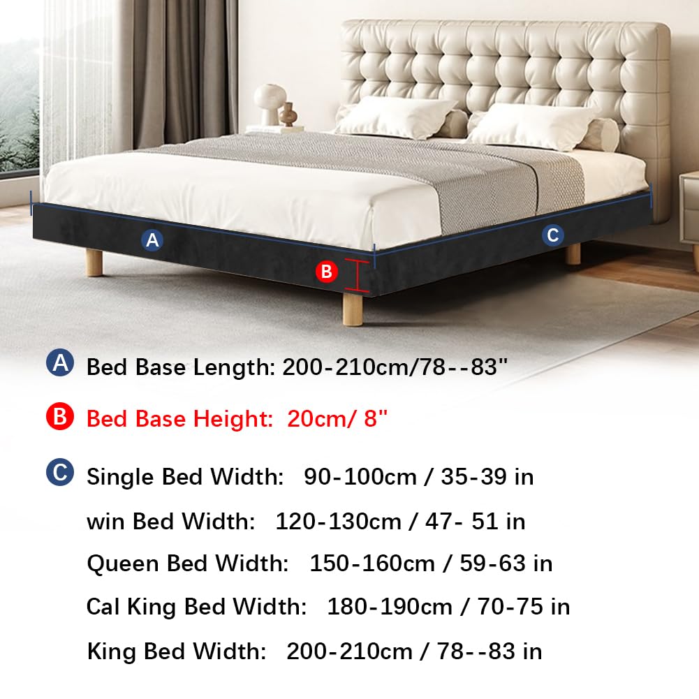 DUJUIKE Samt-Bettrahmenbezug, eine Alternative zu herkömmlichen Bettlakenbezügen, renoviert und modernisiert Ihren Alten Bettrahmen (Schwarz, Cal King Bed Width:180-190cm)