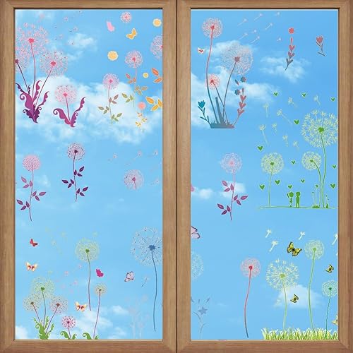 Miniatura 5 de CRASPIRE 16 hojas de calcomanías de diente de león, calcomanías coloridas para plantas, calcomanías de ventana de flores, impermeables, extraíbles,