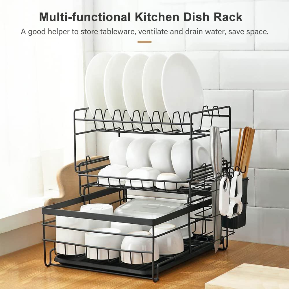 Kavolet Estante para Secar Platos de Acero Al Carbono, Estante para Cuencos de Gran Capacidad Encimera Cocina, Soporte Tabla Cortar, Soporte Carga 17KG