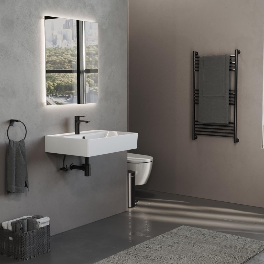 Aqua Bagno lavabo 60 cm bianco – lavabo in ceramica rettangolare per bagno, bordo sottile, design moderno, montaggio a parete o su mobile bagno, superficie facile da pulire e resistente