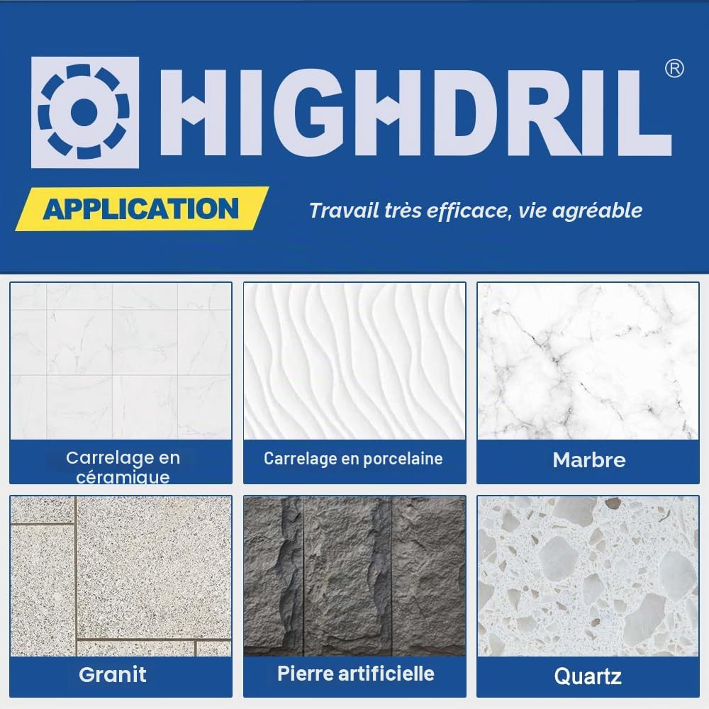 HIGHDRIL Foret Diamant Kit 11pcs(6/8/10/25/35/50/68/110mm Mèches Diamantées+20mm Fraise Diamant+50mm Mèches de Chanfrein+Adaptateur) Scie Cloche pour Carrelage Céramique Porcelaine Marbre Granit