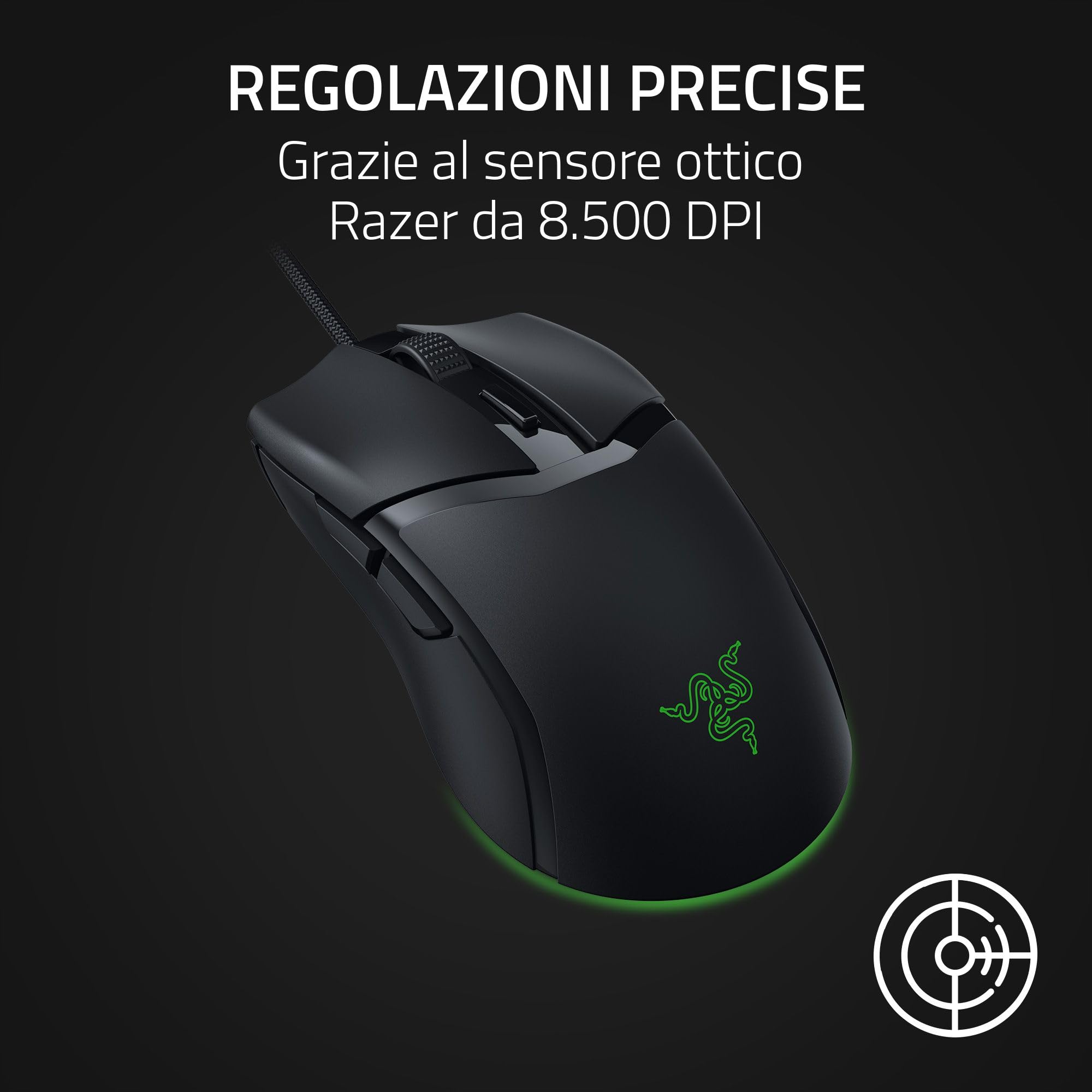 Razer Cobra - Mouse da gioco cablato leggero Chroma RGB (leggero da 57g, interruttori mouse di terza generazione, illuminazione Chroma con luce soffusa sfumata, regolazioni precise del sensore) Nero