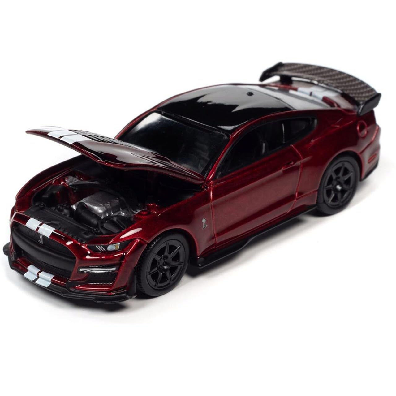 2020 Shelby GT500 Carbon Fiber Track Pack Rapid Red Met. w/White Stripes & Black Top Ltd Ed 1/64 Diecast Model Car by Auto World 64362-AWSP100 B