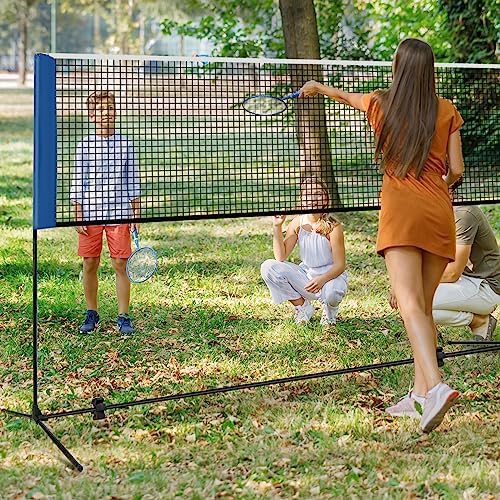Rete per volani con supporto, rete da badminton, regolabile in altezza, con 2 volani e borsa per il trasporto, supporto a rete portatile, per badminton, tennis, pallavolo (420 cm)