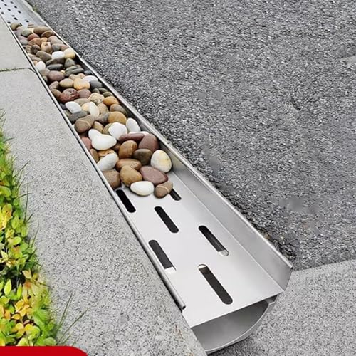 WDJBPSH Griglie di drenaggio All'aperto Kit di Drenaggio Francese per Il Riempimento con Ciottoli e Pietre Piovane, Griglia di Drenaggio a Profilo Profondo/Drenaggio Acqua Piovana(14x10x100cm)