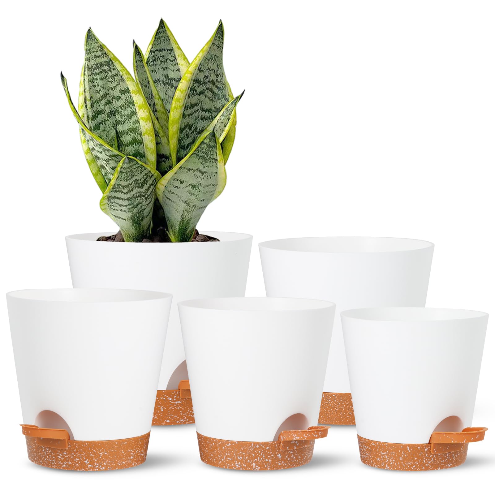 SE SUN-E Plant Pots Outdoor Self Watering Pots, Flower Pots with Drainage Hole and Reservoir White Plastic Planters for Indoor Plants Home Decorations