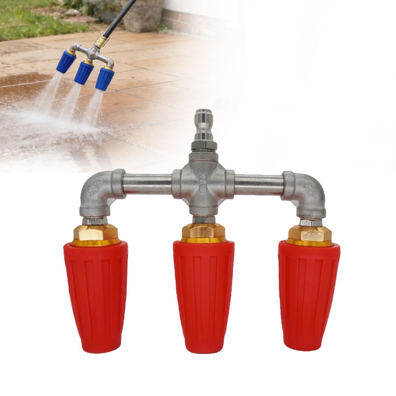 Triple Turbo Nozzle Pressure Washer,Pressure Washer Accessories,360° Rotating Turbo Nozzle with 1/4" Quick Connector,3-in-1 Turbo Nozzle,4000 PSI Power Nozzle Tips for Cleaning Brick/Concrete (Red)