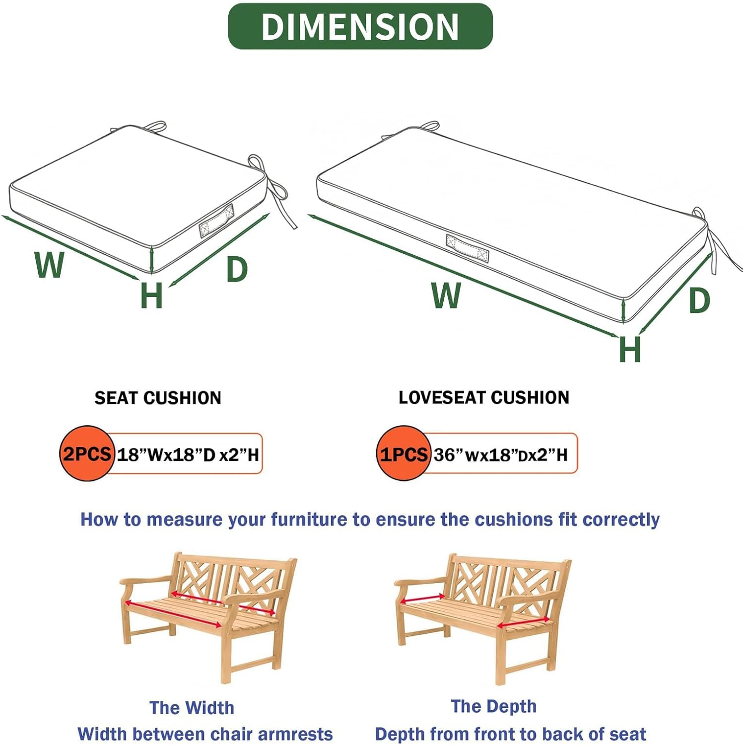 3 Pack Foam Wicker Patio Furniture Cushions, Replacement Cushions Fit Outdoor 4 Pieces Rattan Chair Sofa Set,Waterproof Outside Loveseat Pads,36x18x2 + 18x18x2,Square,Orange