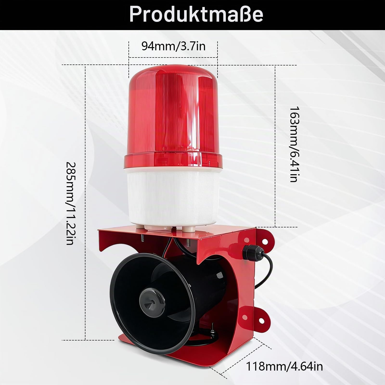 Industrieller Sirenenalarm, 120 dB, mit Blitzlicht, IP65 Schutzklasse, Industrielle LED-Warnleuchte, Geeignet für Innen- und Außenbereich(EU-Stecker 220 V)