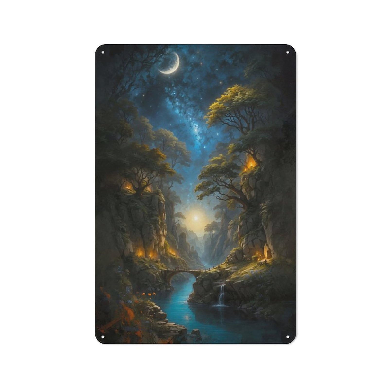 Junmoney Moonlight Bridge Metal Plaque 30X20cm With For Garage Wall, Retro Decor, For Themed Interiors In Garages And Workshops