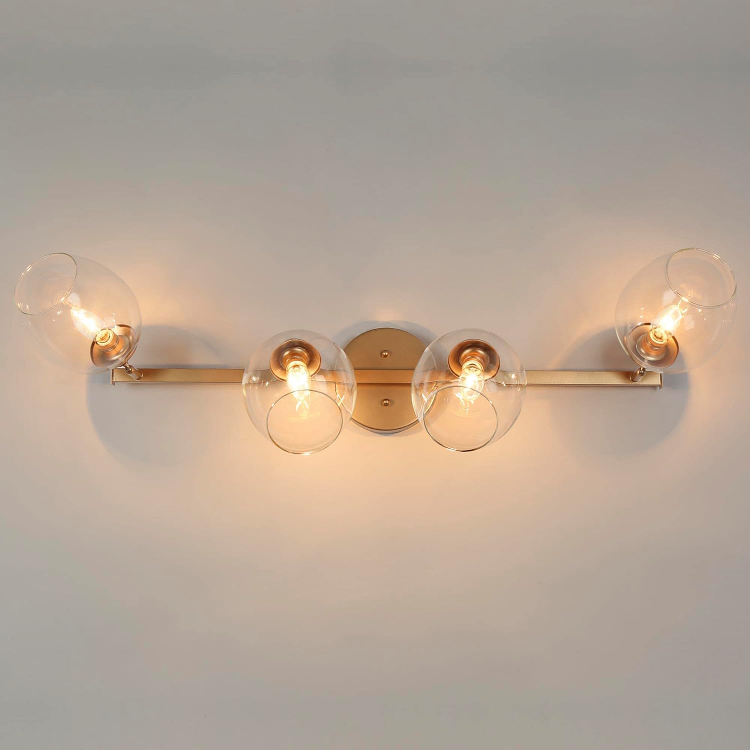 LNC HOME Gold Vanity Lights, Large Modern 4-Light Bathroom Vanity Lighting Fixtures with Adjustable Clear Glass Shades Over Mirror