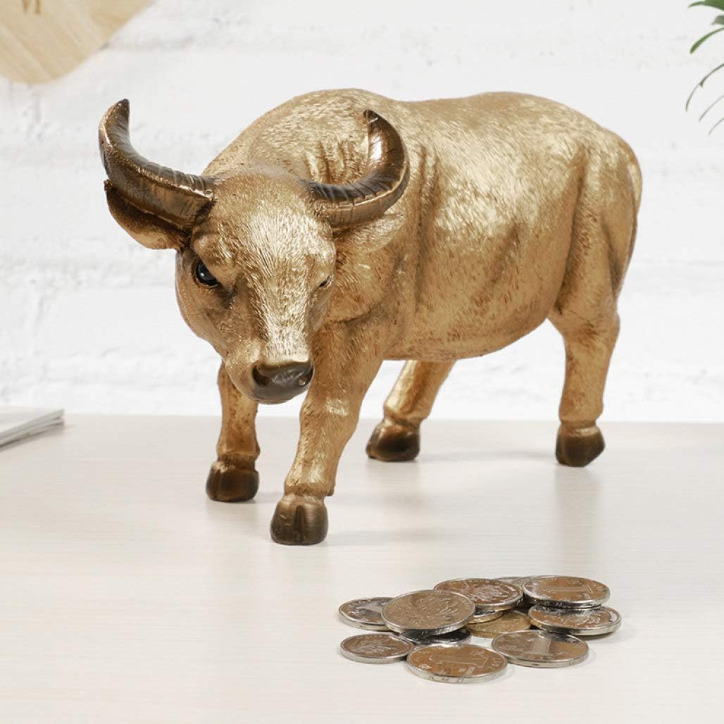 Creative Gift Buffalo Statue Bull Piggy Bank Money Coin Penny Collectible Saving Box Cow Sculpture