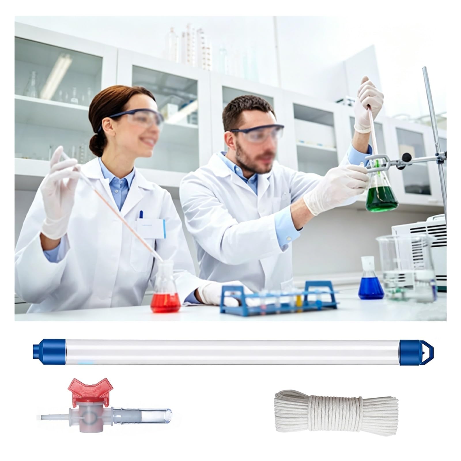 MZZKFC Water Sampling Tube 250 500 1000ml, PVC Liquid Sampler Pole 22.2 36.7 37.2in, Slim-type Groundwater Sampling Pipe with Throttling Valve & 32.8ft Rope(36.7 in/93.2cm-250ml)