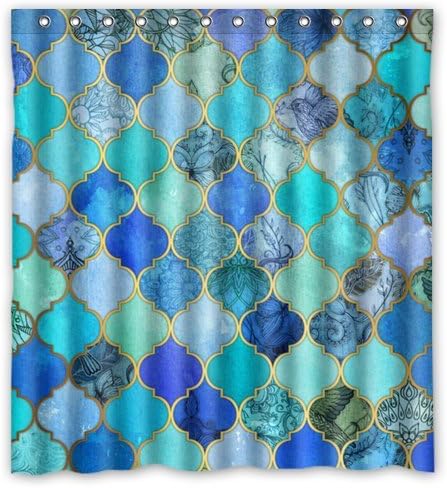 Beautiful Girls Shower Curtain - Hipster Blue, Aqua Moroccan Trellis Floral Bathroom Shower Curtains Polyester Waterproof 66 Wide x 72 High
