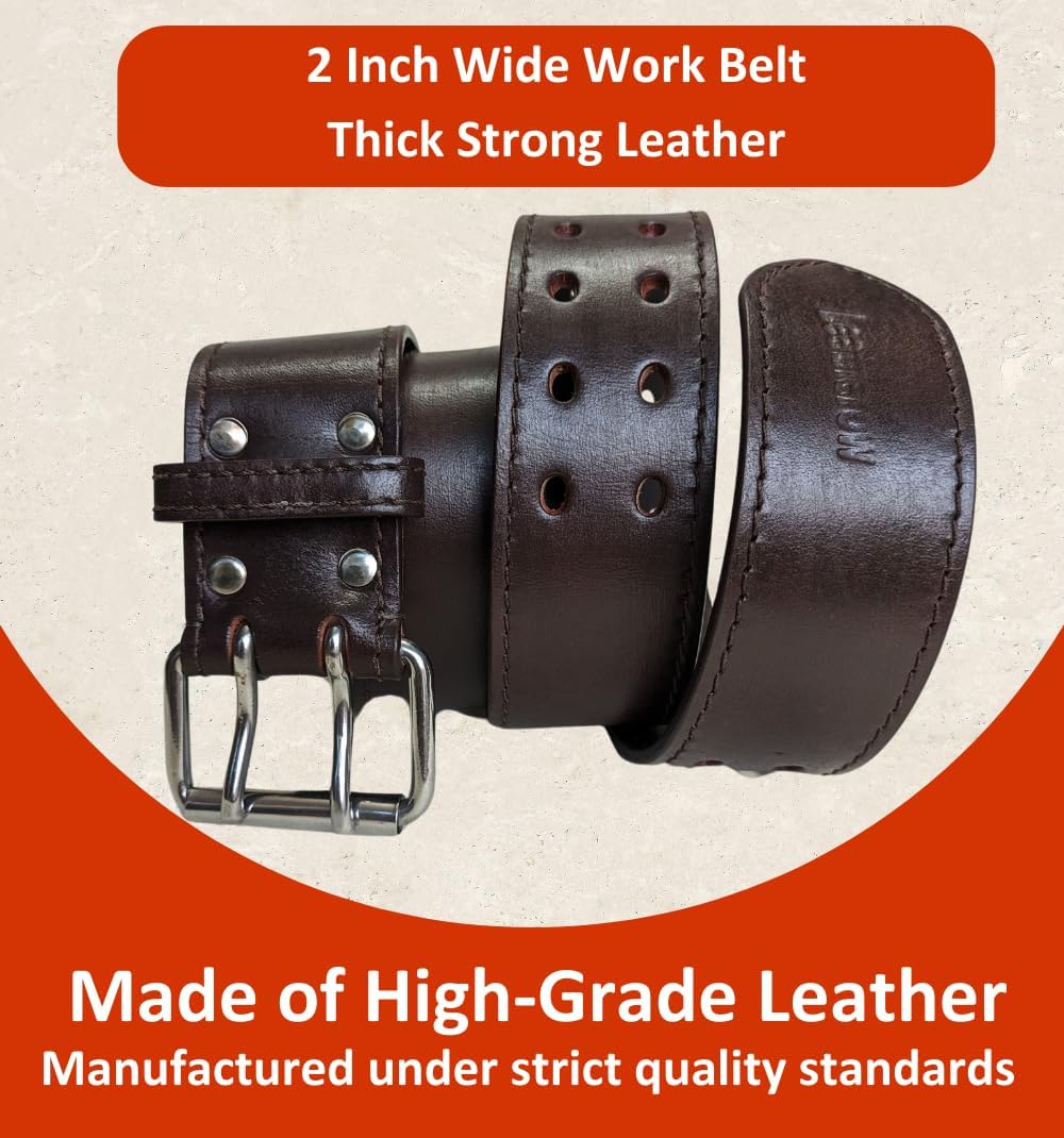 2" Wide Leather Tool Belt for Men, Adjustable Oil-Tanned Heavy Duty Belt for Workers, Durable Leather Utility Belt - Image 2