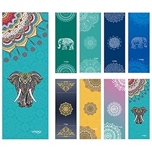UCOOLY Yoga Towel,Microfiber Mat Towels w Free Spray Bottle and Smart Corner Pocket, Non Slip,Super Soft Sweat Absorbent Towel for Hot Yoga,Pilates and Fitness 24x72 (Elephant-Blue)