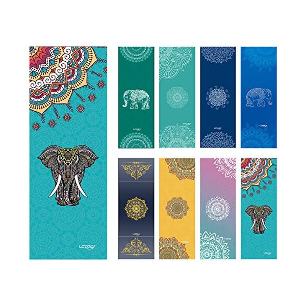 UCOOLY Yoga Towel,Microfiber Mat Towels w Free Spray Bottle and Smart Corner Pocket, Non Slip,Super Soft Sweat Absorbent Towel for Hot Yoga,Pilates and Fitness 24x72 (Elephant-Blue)