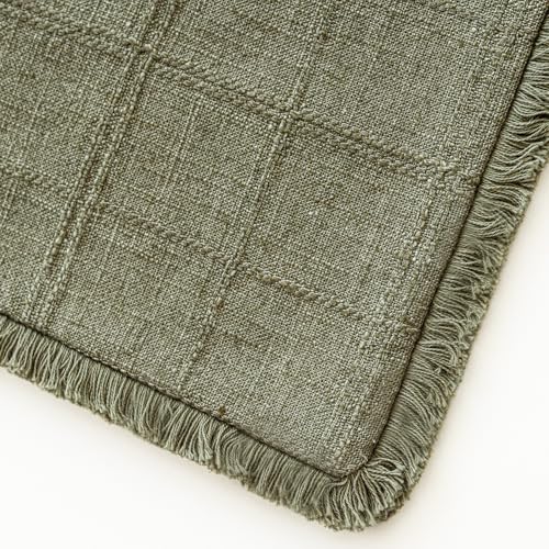 Image of Foindtower Set of 2 Decorative Linen Check Fringe Throw Pillow Covers Farmhouse Vintage Cushion Covers Modern Boho Home Decor for Sofa Chair Couch Bedroom Living Room,20x20 Inch,Sage Green