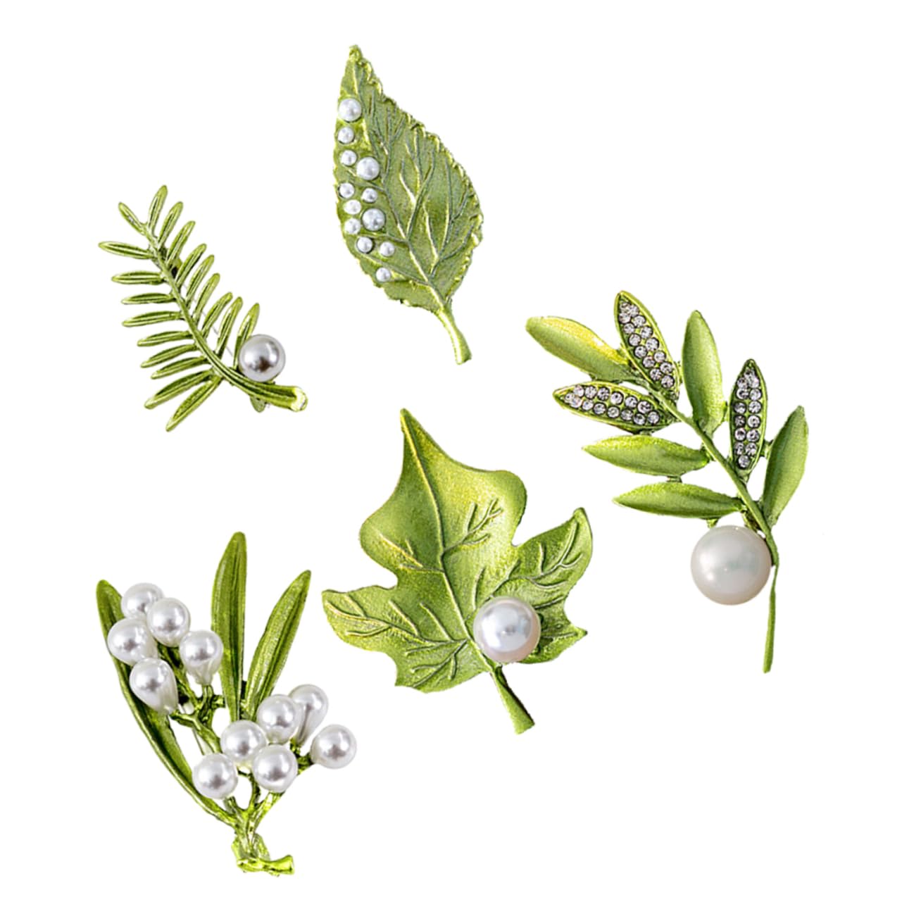 Elegant 5pc Pearl Leaf Set Decorative Women's Clothing Brooch Aesthetic Pin for Outfit