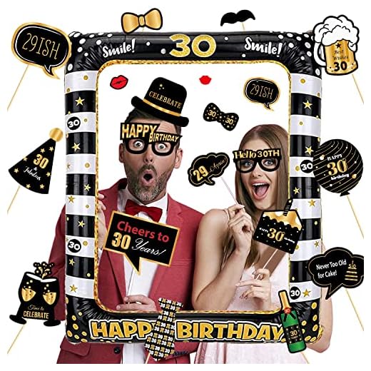 Photocall Cumpleaños 30 Años, 31pcs Accesorios Photocall & 1pcs Marcos Photocall Inflable (30 Años)