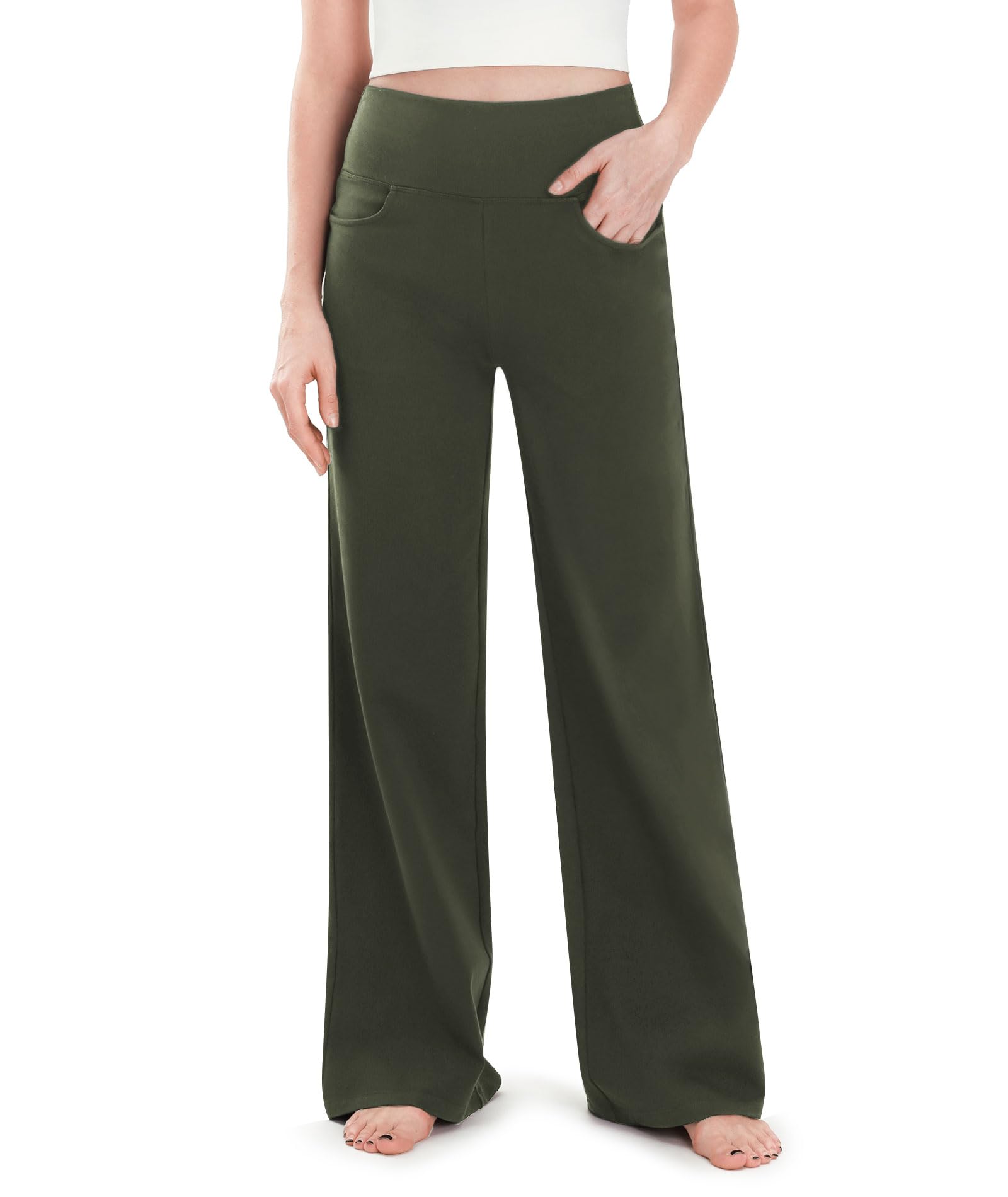 SAFORT Damen 71cm/76cm/81cm/86cm Yogahose aus Baumwolle Weite Hose leicht Sporthose Damen lang Jogginghose weit für Yoga Workout Freizeit, Olivgrün, 76cm, L