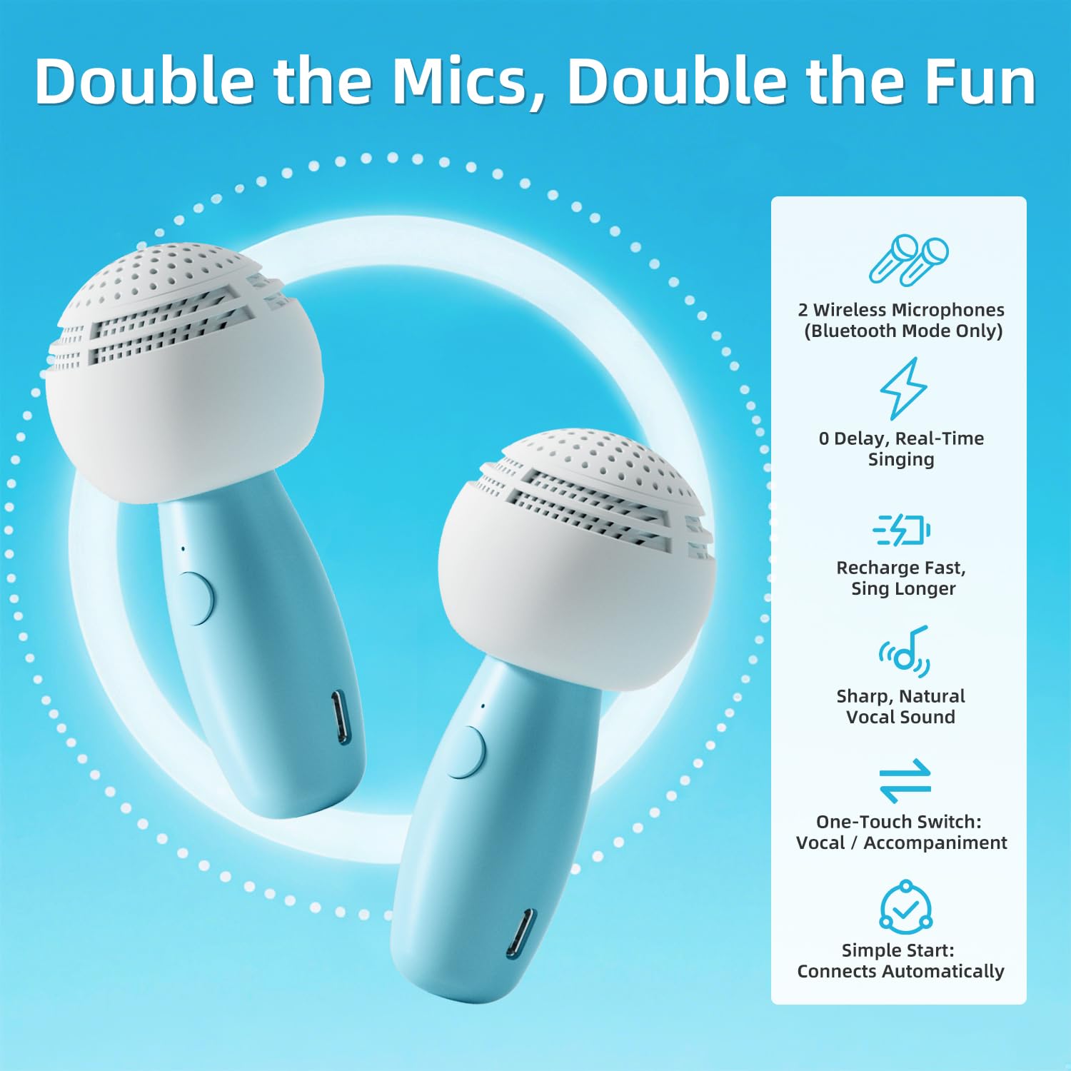 MING XIAO Karaoke Machine for Kids with 2 Wireless Microphones, Night Light & Original/Accompaniment Switch - Image 3