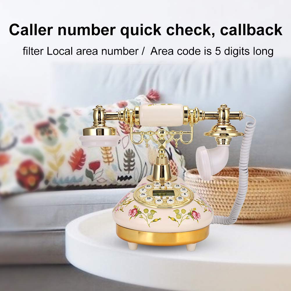 Retro Festnetztelefon, klassisches Vintage rundes Keramik-Retro-Telefon aus Keramik mit europäischer Rose zur automatischen Erkennung, Anrufer-ID Altmodisches Telefon für Wohnzimmer, Schlafzimmer, Bür