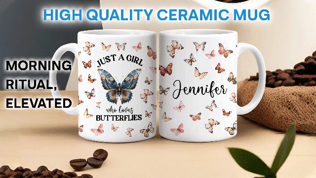 Taza de cerámica personalizada con mariposas 11oz miniatura 7