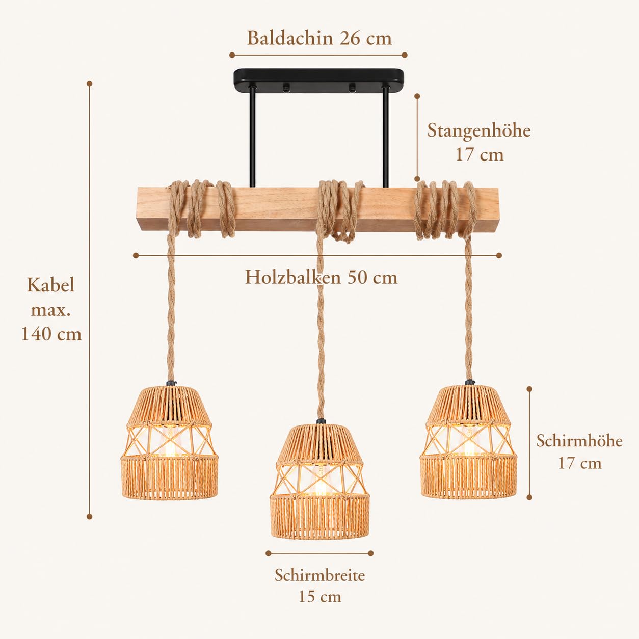 Pendelleuchte Esstisch Rattan 3-Flammig E27, Hängelampe Holz Boho Einstellbarer Winkel, Deckenlampe Boho Vintage Esstischlampe Hängend für Kücheninsel Wohnzimmer Esszimmer Landhausstil