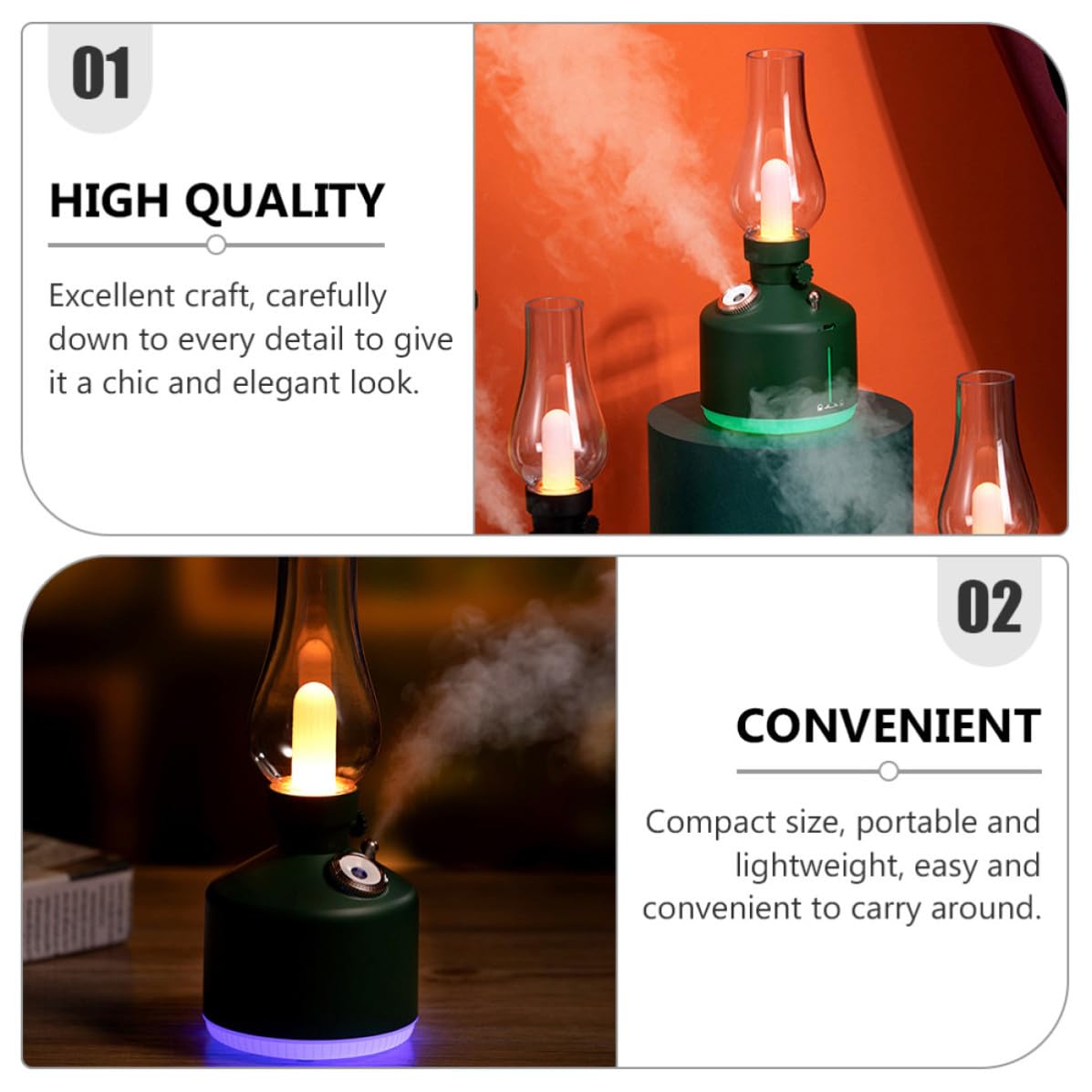 YARNOW Humidificador de Luz Nocturna Multifuncional Verde Capacidad de 280ml y 1200mah para Dormitorio y Oficina Diseño Elegante de Abs