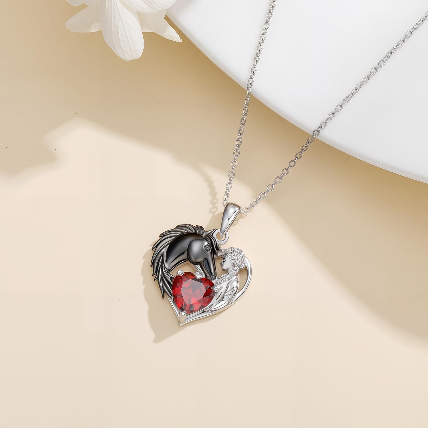 LONAGO Horse and Women Necklace with Synthetic Birthstone Black Horse Heart Pendant Necklace Jewelry Gift for Women - Image 3