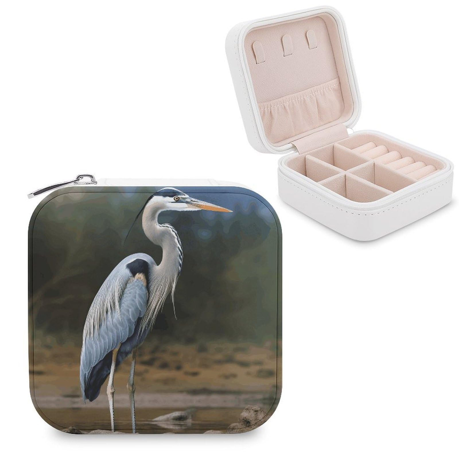 VstaDank Heron Jewelry Box Exquisite Leather Jewelry Organizer Portable Trinket Organizer Fashion Travel Jewelry Case for Rings Earrings Necklaces Unique Gifts for Women