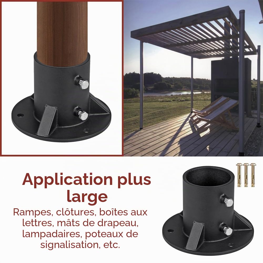 Base de poteau de 65 mm, robuste base de montage pour poteau de clôture, fixation pour échelle de piscine, support de balustrade en métal