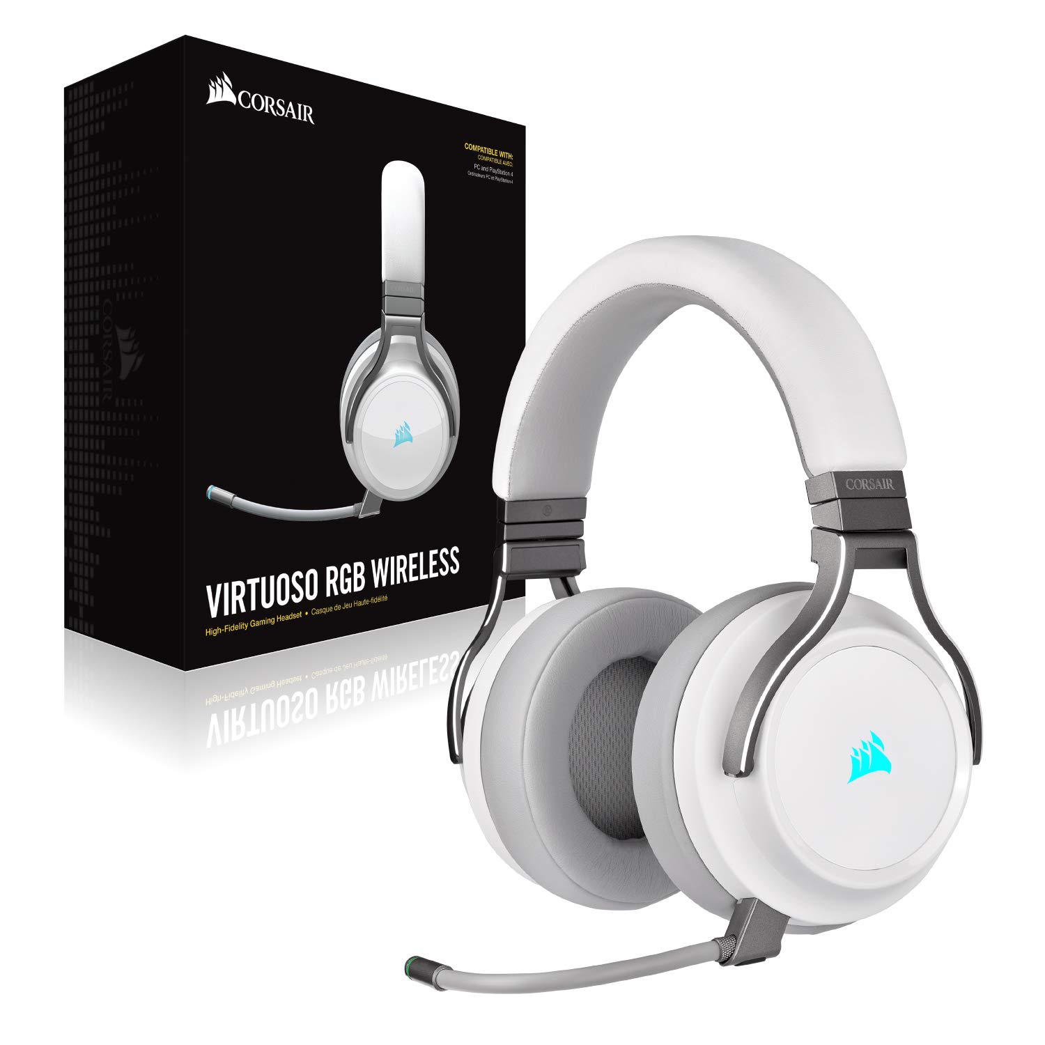 Corsair Virtuoso RGB Wireless Gaming Headset - High-Fidelity 7.1 Surround Sound w/Broadcast Quality Microphone - Memory Foam Earcups - 20 Hour Battery Life - Works with PC, PS5, PS4 – White, Premium