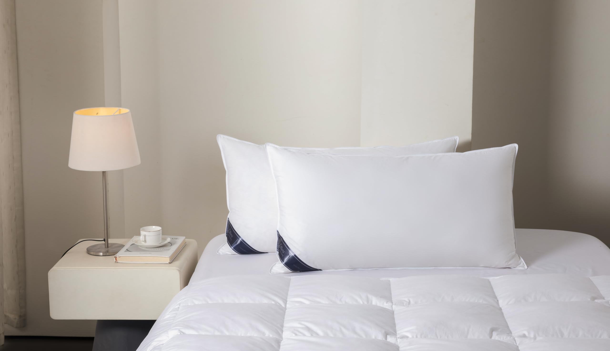 Littens 50cm x 90cm Luxury Super King Size White Duck Feather & Down Pair Pillows 230TC 100% Cotton Casing, Down Proof (20" x 36")