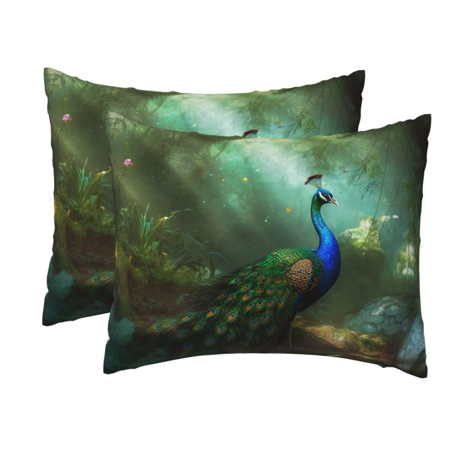 2 Pack Standard Size Pillow Cases for Hair and Skin Soft Breathable Pillow Case Covers with Hidden Zipper Peacock Pillowcase 20x26 Inches Pillow Cover for Sleeping Gift