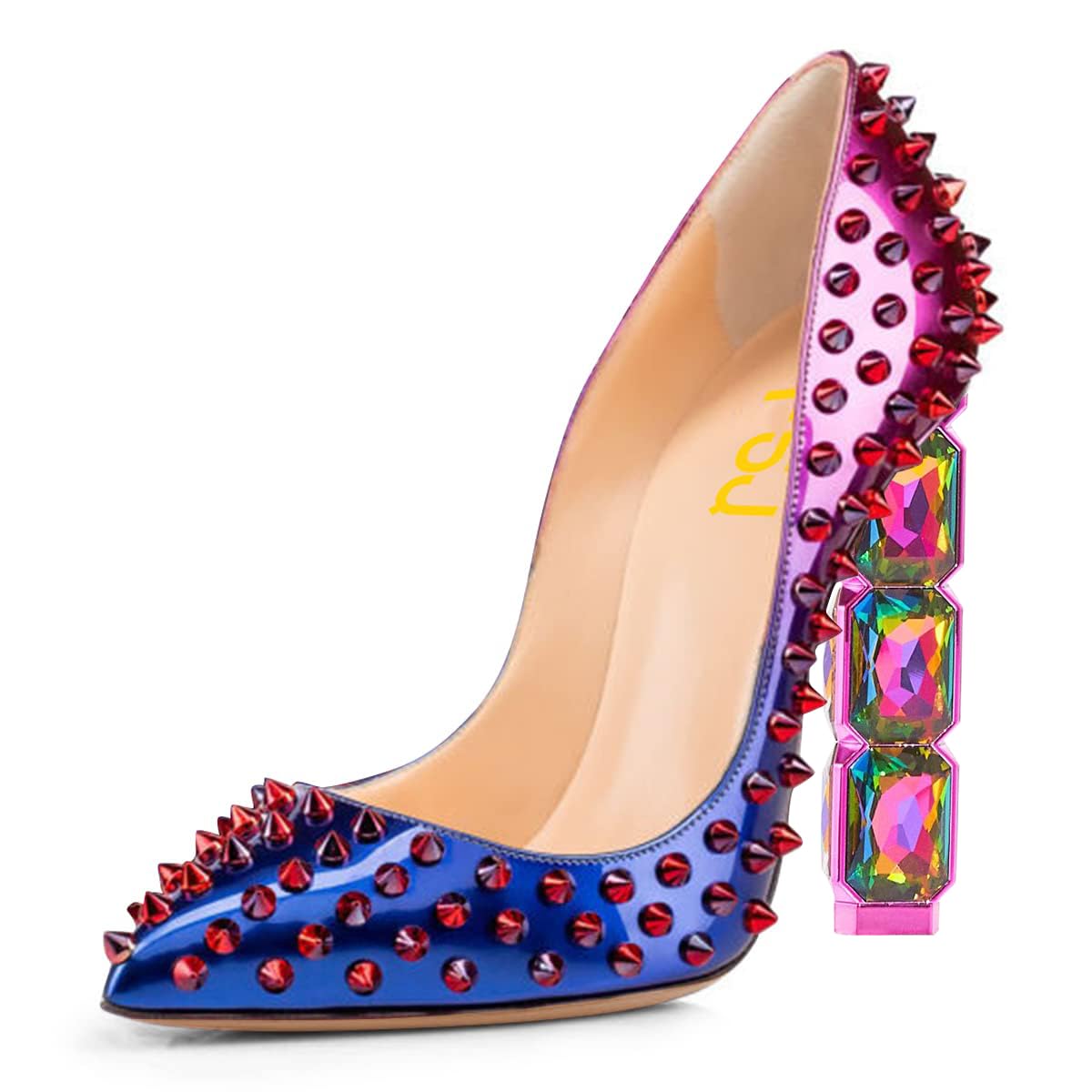 FSJ Women Jeweled High Heel Pointed Toe Pump Slip On Sparkling Crystal Bead Heel Sexy Ladies Bridal Evening Shoes Size 4-15 US